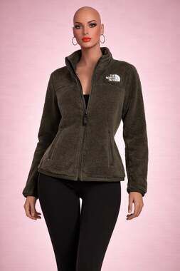 The North Face Women's Osito Shaggy High-Pile Fleece Full Zip Jacket in Olive Gr